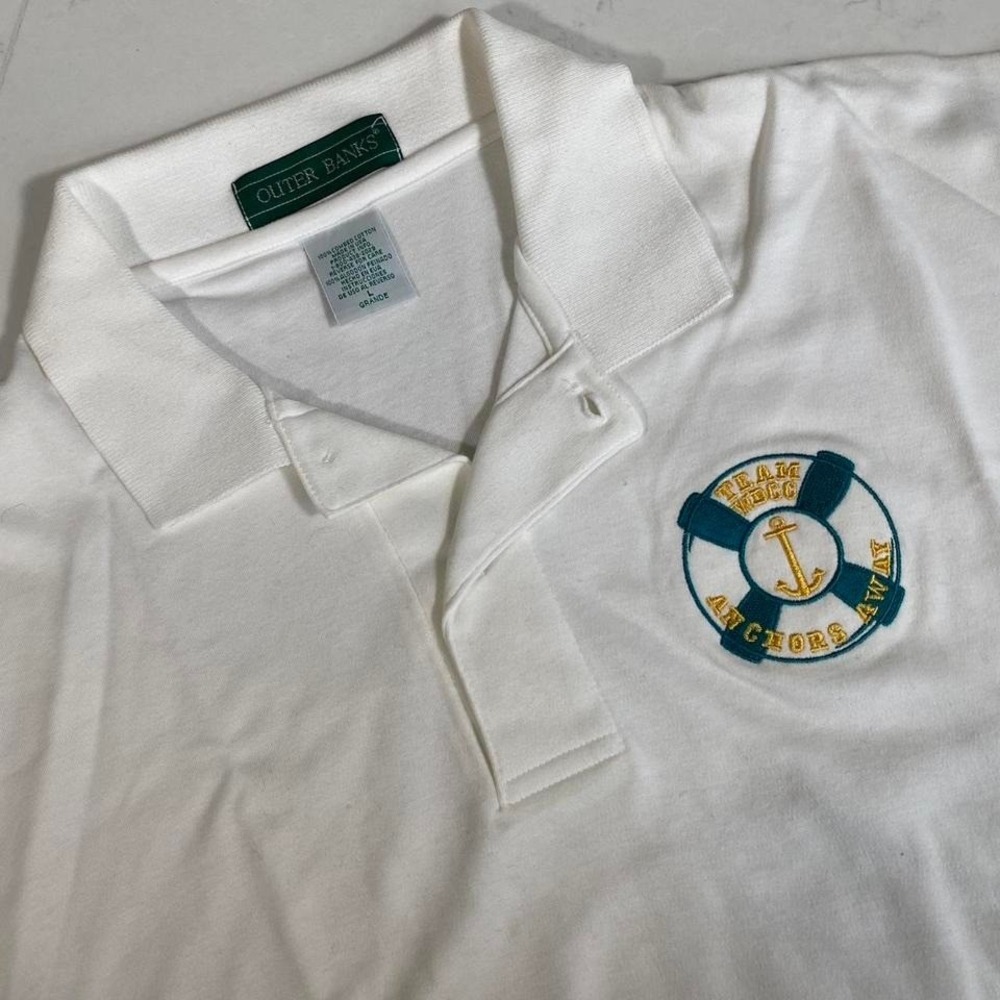 NWOT Vintage Outer Banks Polo Shirt White Embroidered  Size Large  Made in USA
